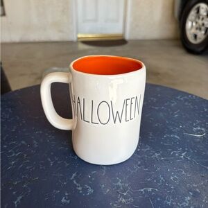 Rae Dunn Halloween Mug with White and Orange Design